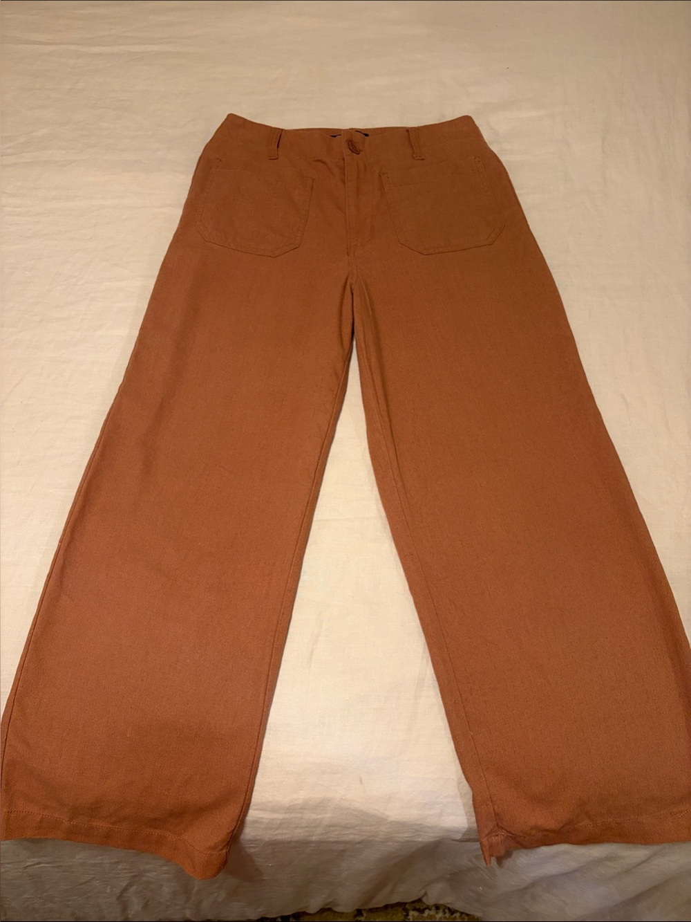 Wide-Leg Linen-Blend Pants in Earthy Rust Brown